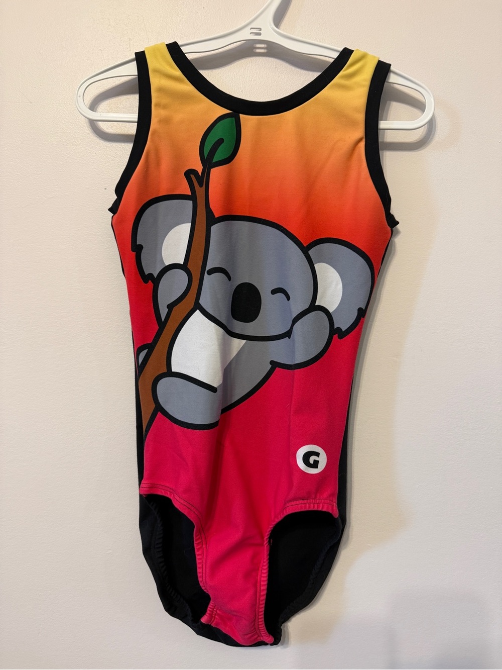 GYM GEAR Gymnastics Black Pink Orange Leotard Bodysuit Girls Size 10 - Koala
